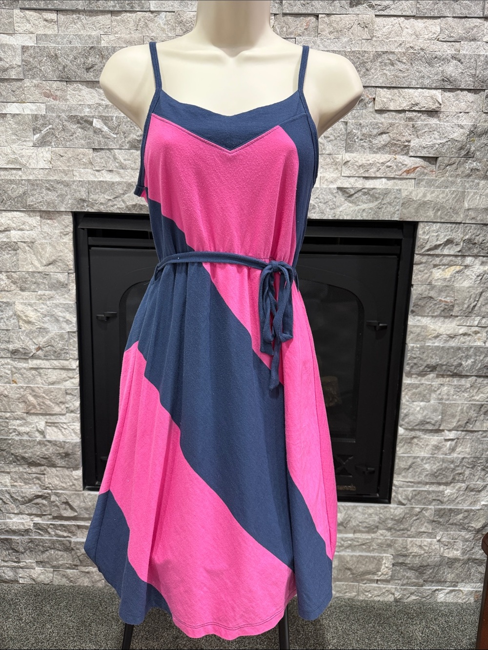 GAP Pink and Navy Colorblock Midi Dress with Tie Waist